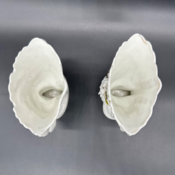 Antique Old Paris Porcelain Spill Bridal Vases Floral Scalloped Edges Pair READ - Picture 6 of 12